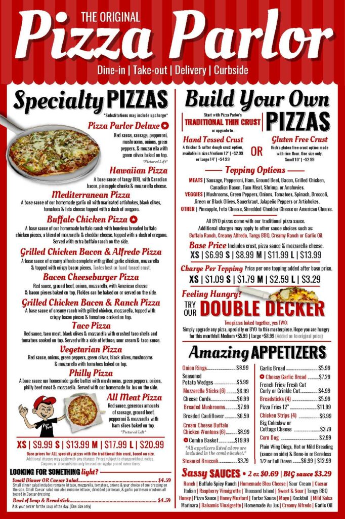 PAPA'S PIZZA PARLOR, Springfield - 4011 Main St - Menu, Prices